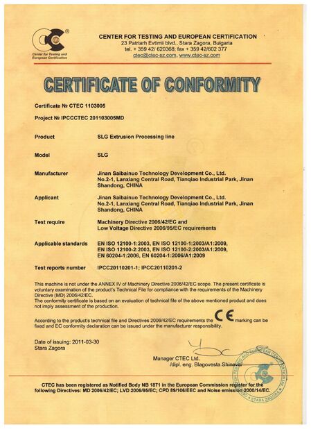 Çin Jinan Saibainuo Technology Development Co., Ltd Sertifikalar